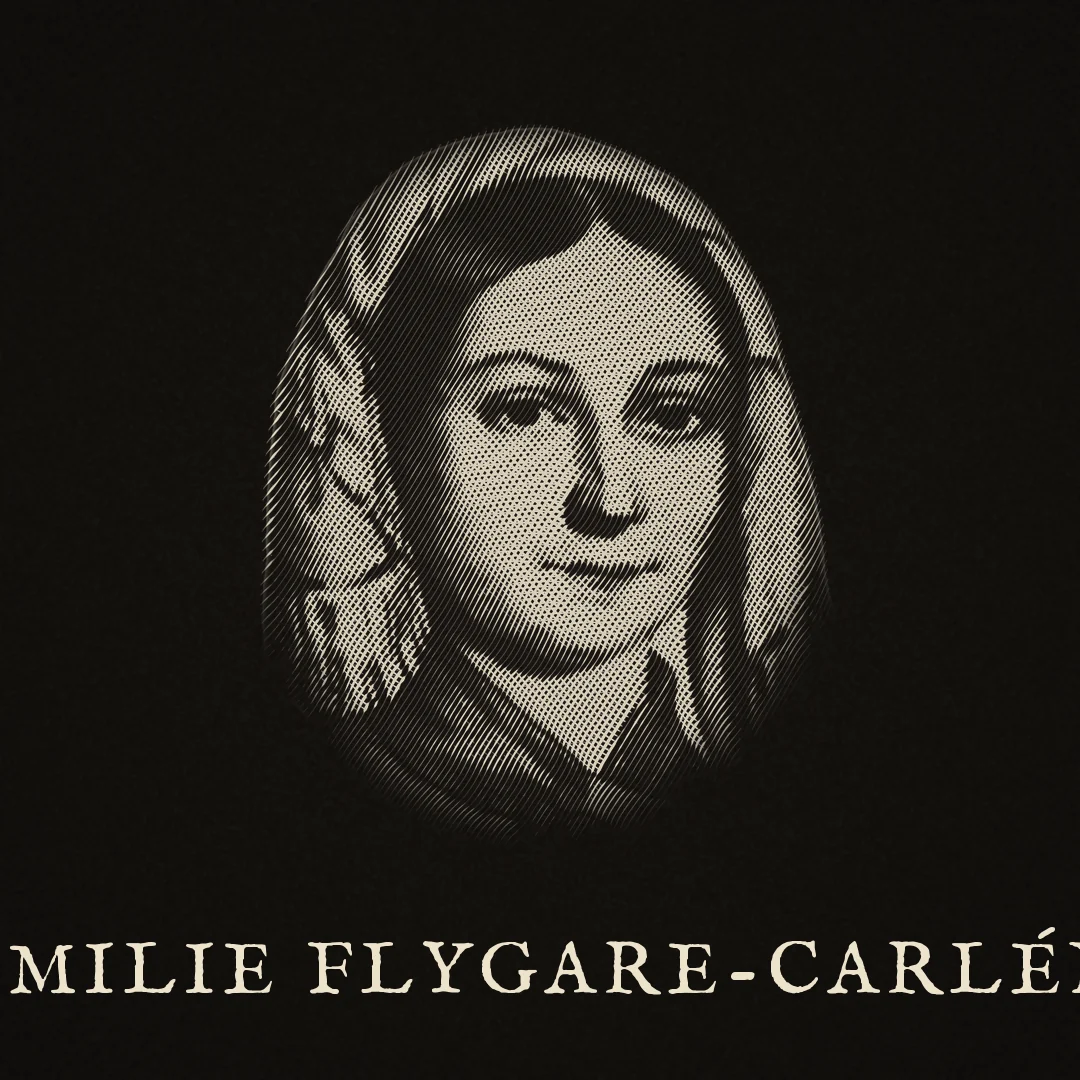 Porträtt av Emilie Flygare-Carlén. Beskrivning finns under Om verket.